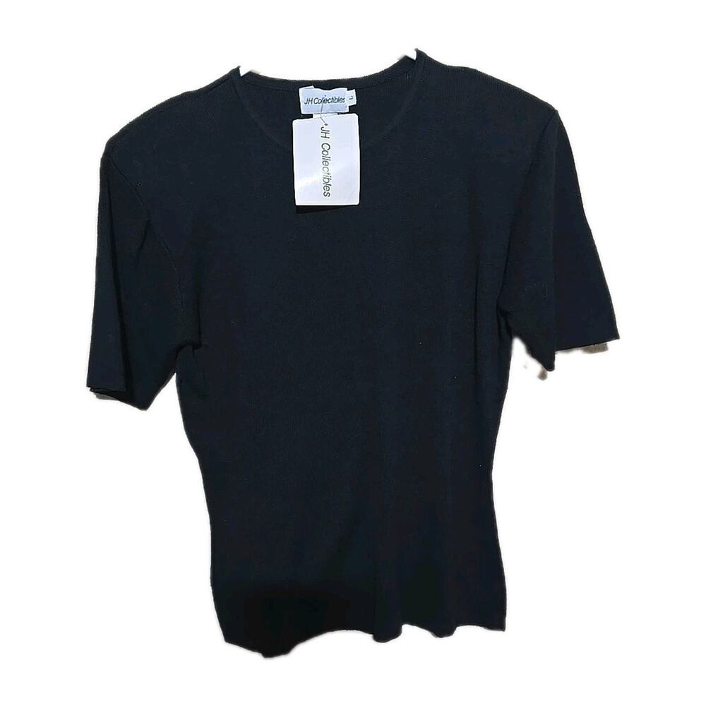 NWT Vtg 90s JH Collectibles Black Fitted Preppy Short Sleeve Top Womans Sz Large